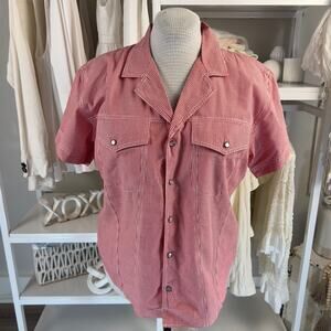 Lizwear Women's Size L Red Gingham Button Up Short Sleeve Shirt  #2791